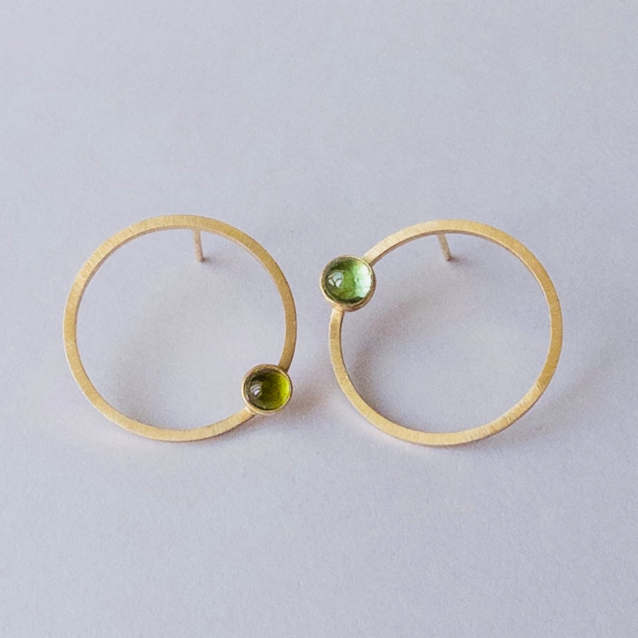 18 kt. guld Cirkel øreringe Turmalin grøn