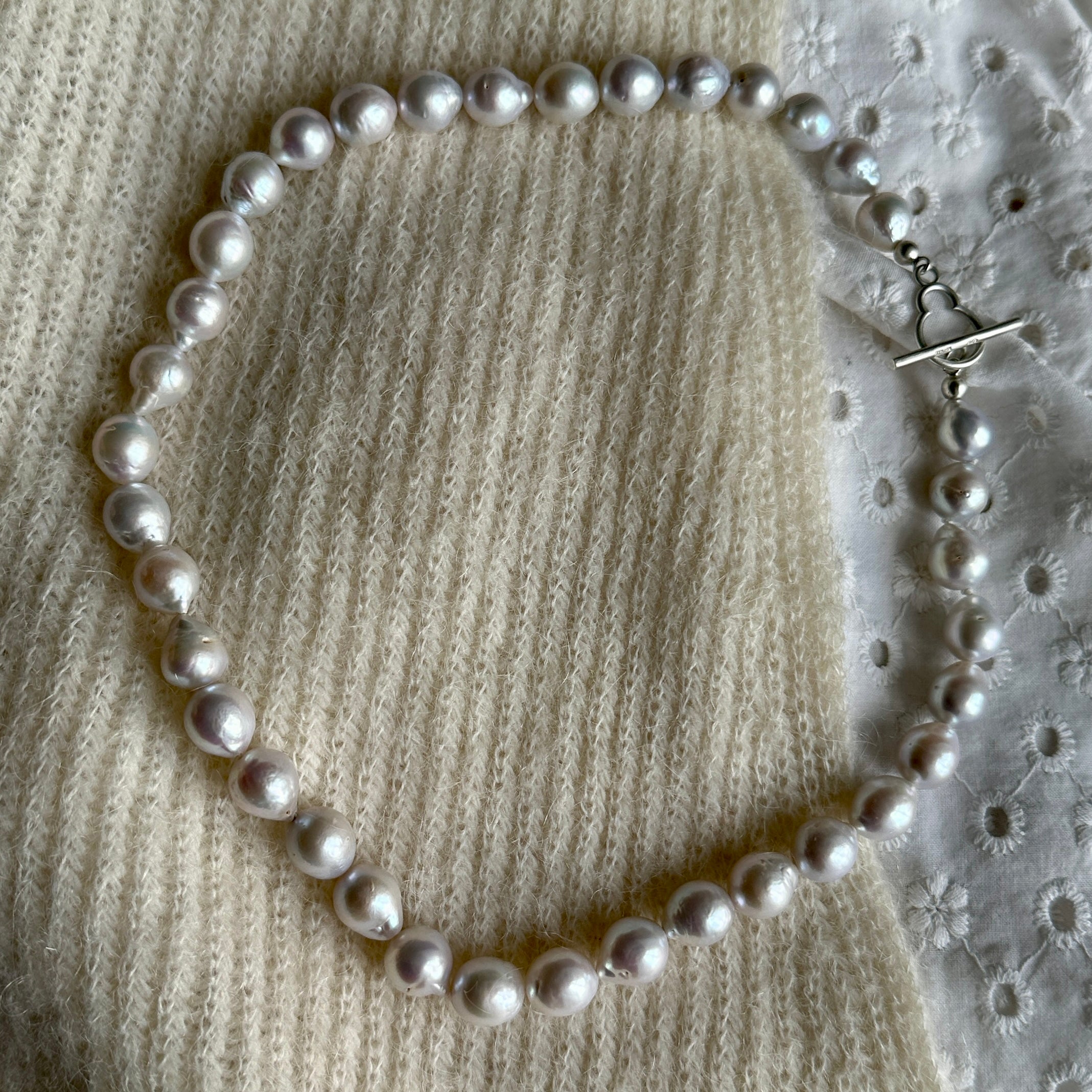 Sølv eller 14 kt - No.4 Ferskvands barok perlekæde – 44 cm