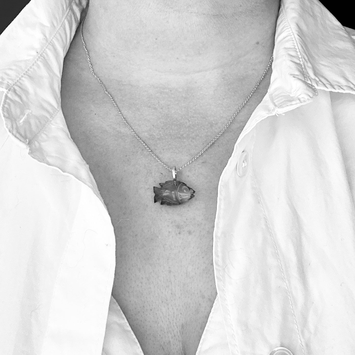 14 kt. No.34 fisk. Transparent lilla ametyst. X Stor