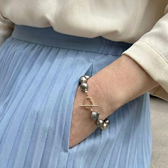 14 kt - Tahiti perler Armbånd med Champagnebobler & pærelås 20 cm