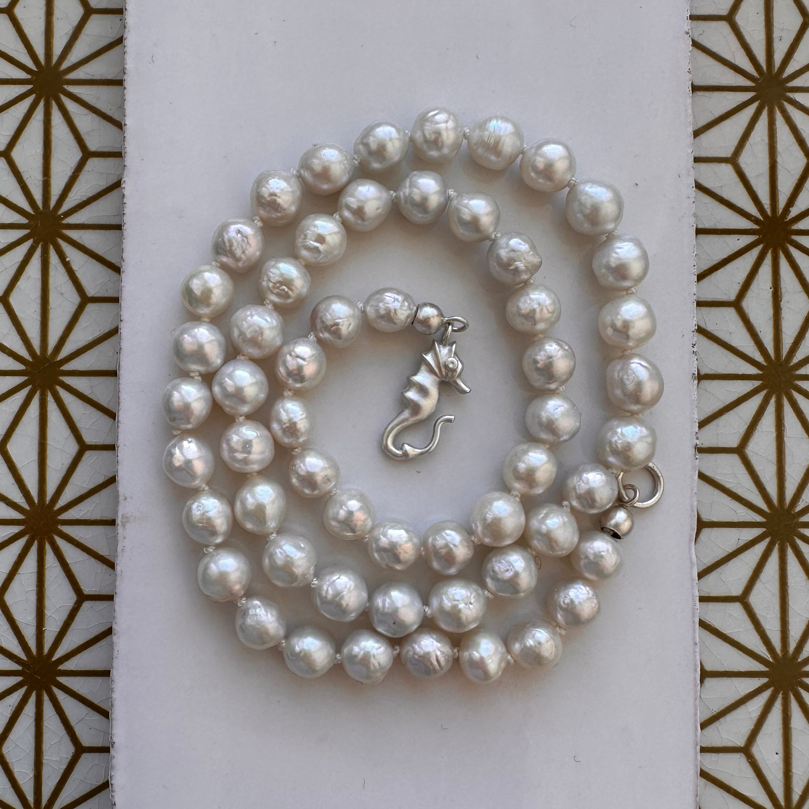 925 sølv ferskvandsperlekæde & Søhestlås - 43 cm.