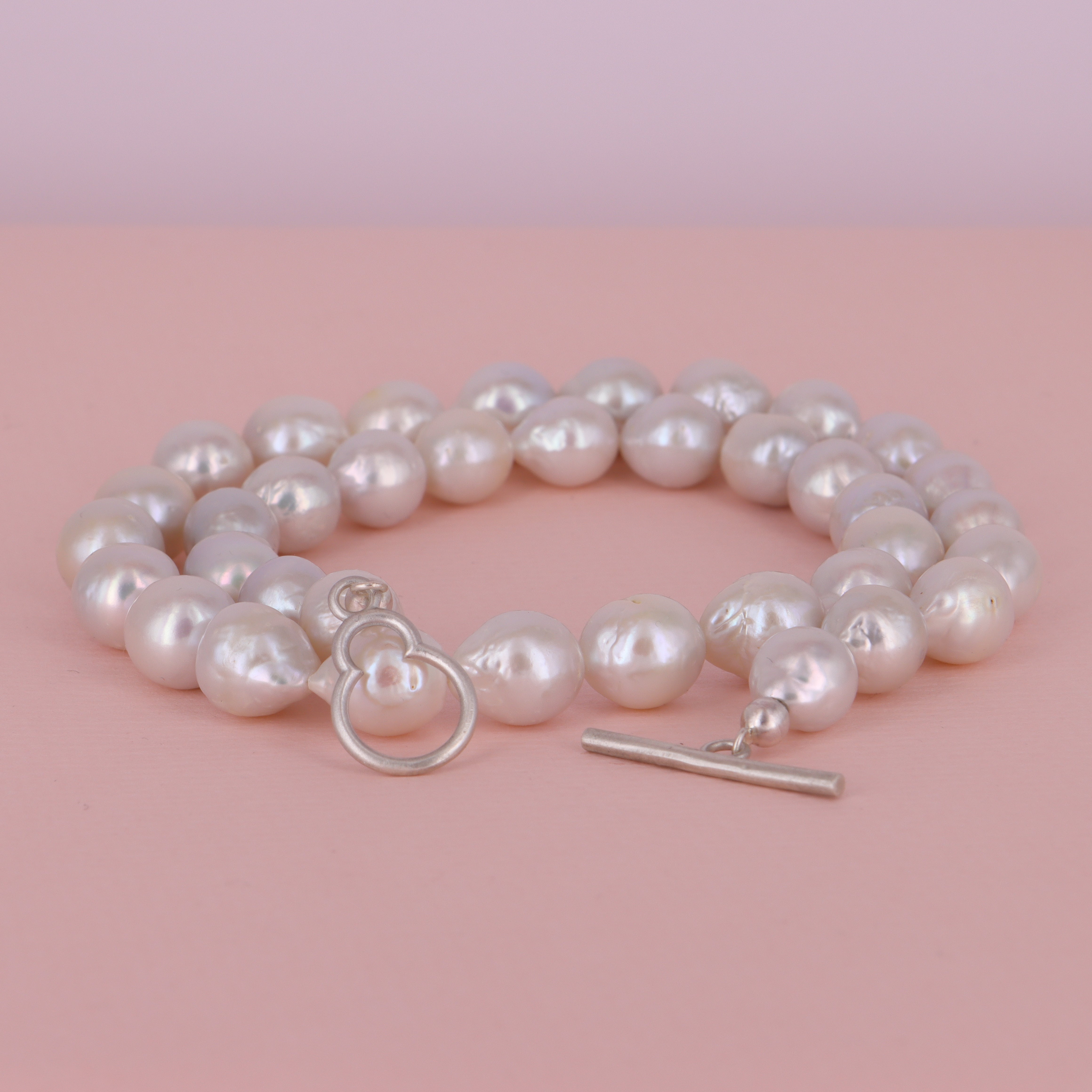Sølv eller 14 kt - No.4 Ferskvands barok perlekæde – 44 cm