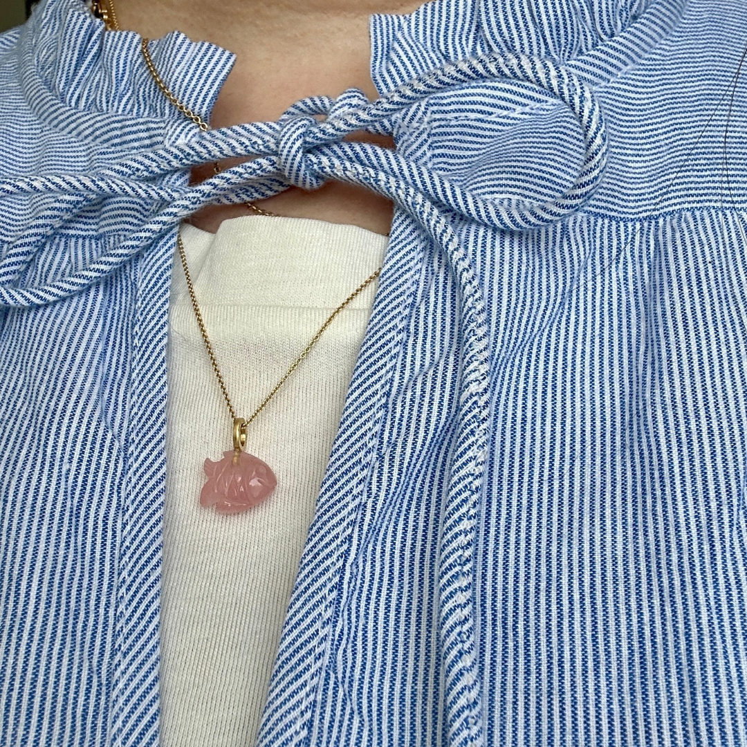 18 kt. No.14 fisk rosa rosakvarts. Lille