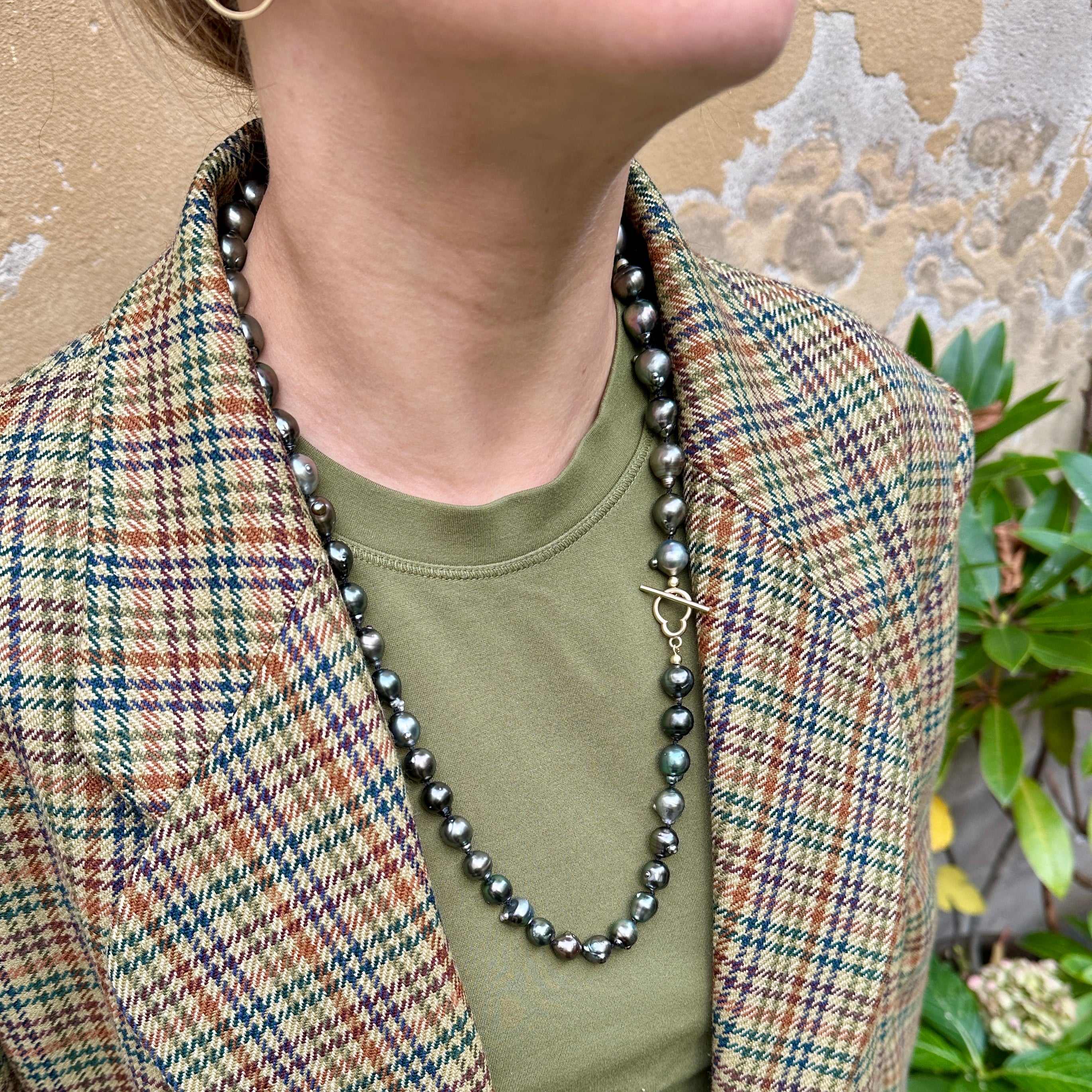 14 kt -  Tahiti perler kæde med Champagnebobler & pærelås 49 cm