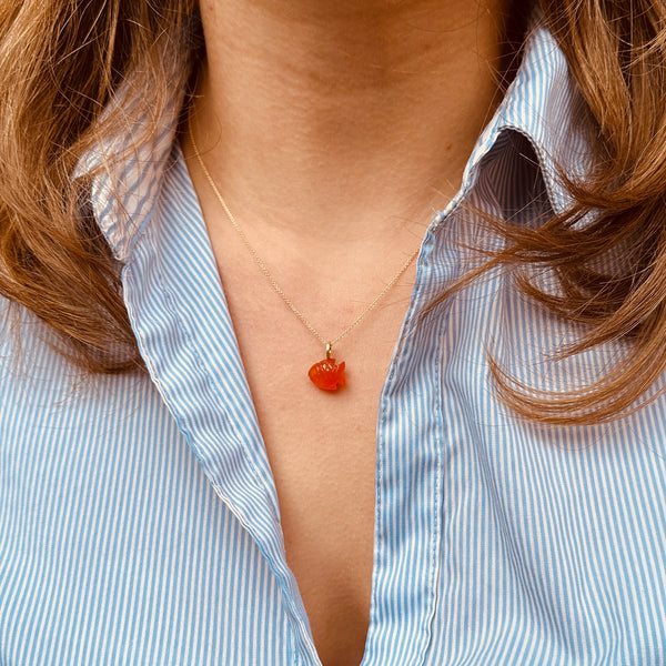 18 kt. No.9 fisk orange karneol. Lille