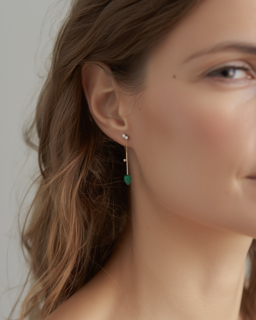 Chrysopras Ørevedhæng med diamant - 18 kt, 0,04 ct