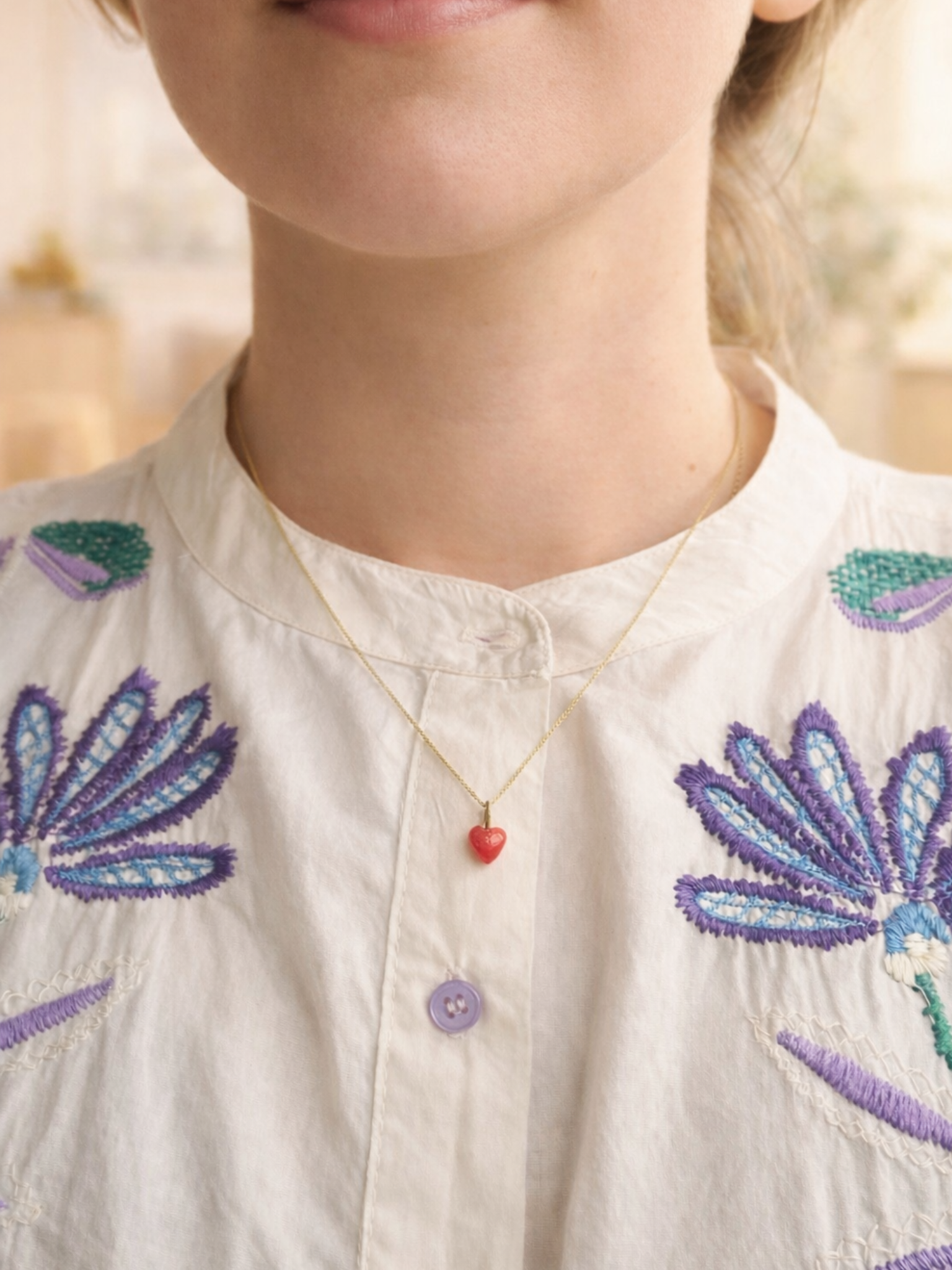 Klassisk naturlig røde/orange koral hjerte & 14 kt ophæng