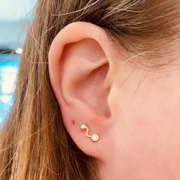 18 kt. MINI Haletudse-ørestikker med diamant. 1.Par